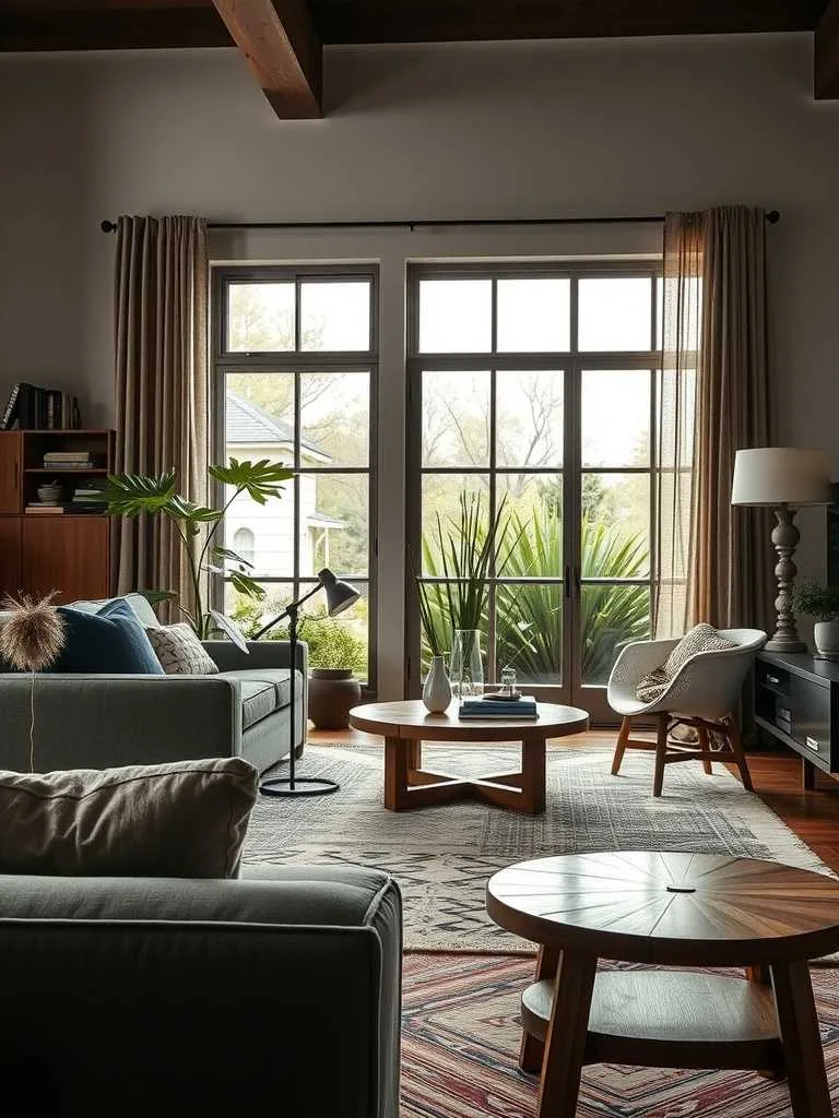 Artisan Craftsmanship in Luxury Living Room Spacious living room with handcrafted furniture and large windows