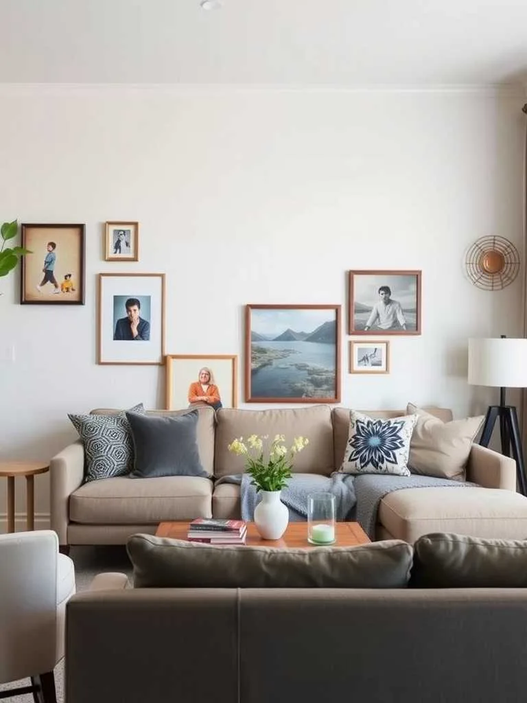 Personalized Touches in Modern Luxury Living Room Cozy living room with gallery wall and personalized decor
