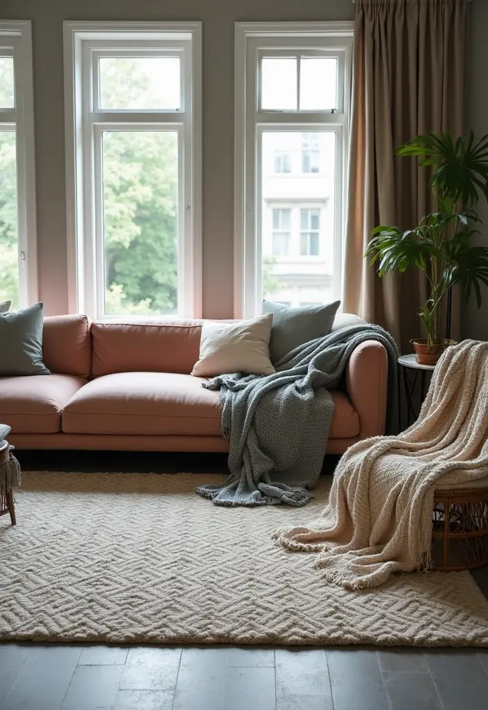 Oversized Rugs and Throws on Gray Floors