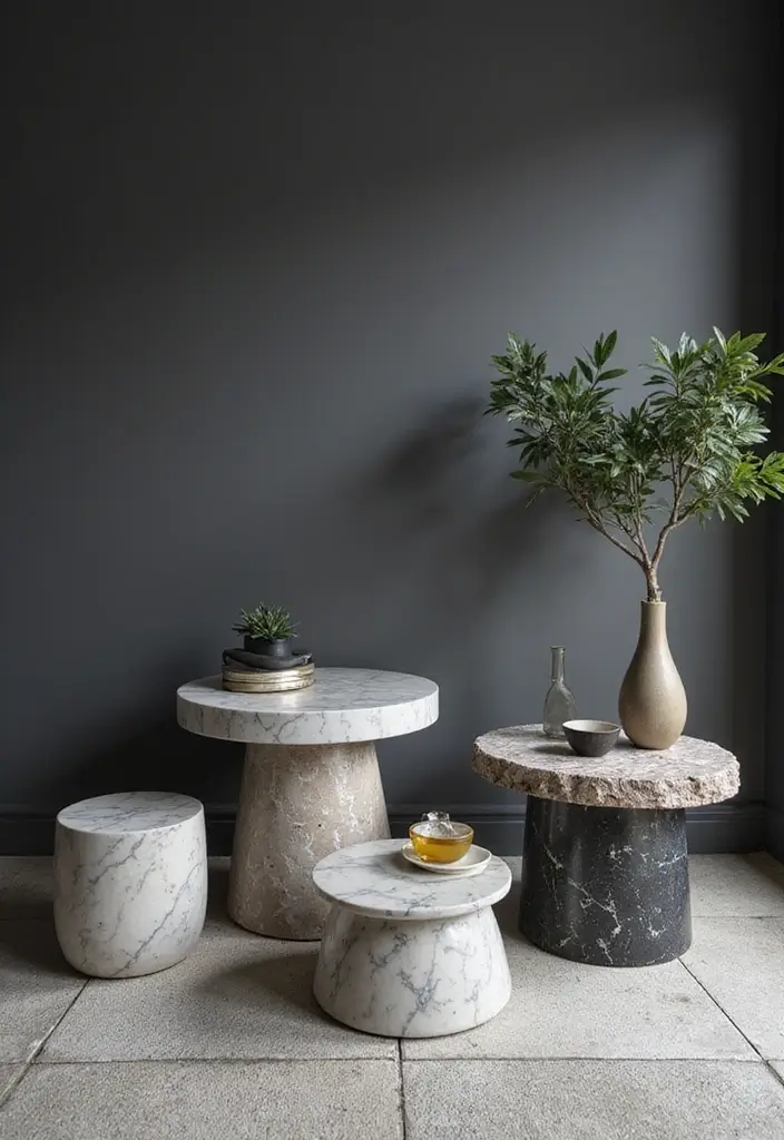 Marble Accent Tables in Dark Gray Wall Living Rooms