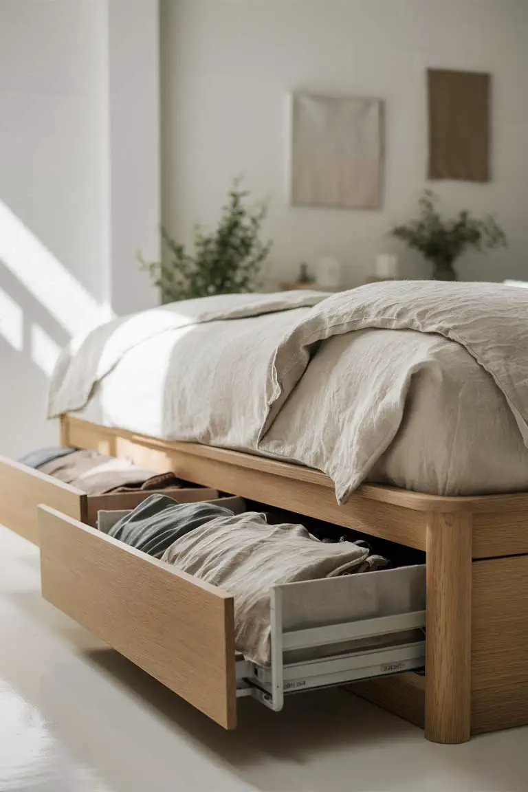 Bed with integrated storage drawers