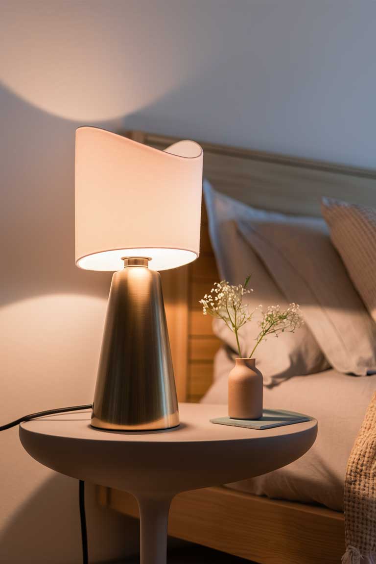 Modern bedside lamp with warm glow