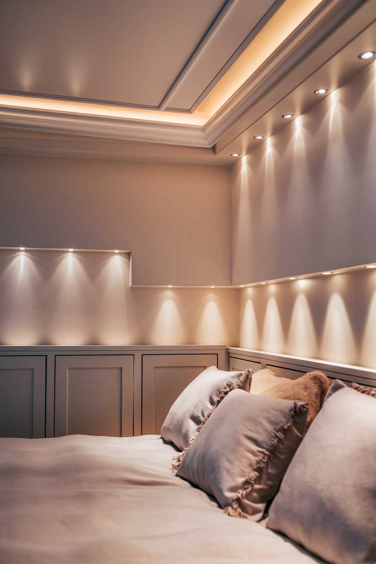 Bedroom with dimmable recessed ceiling lights