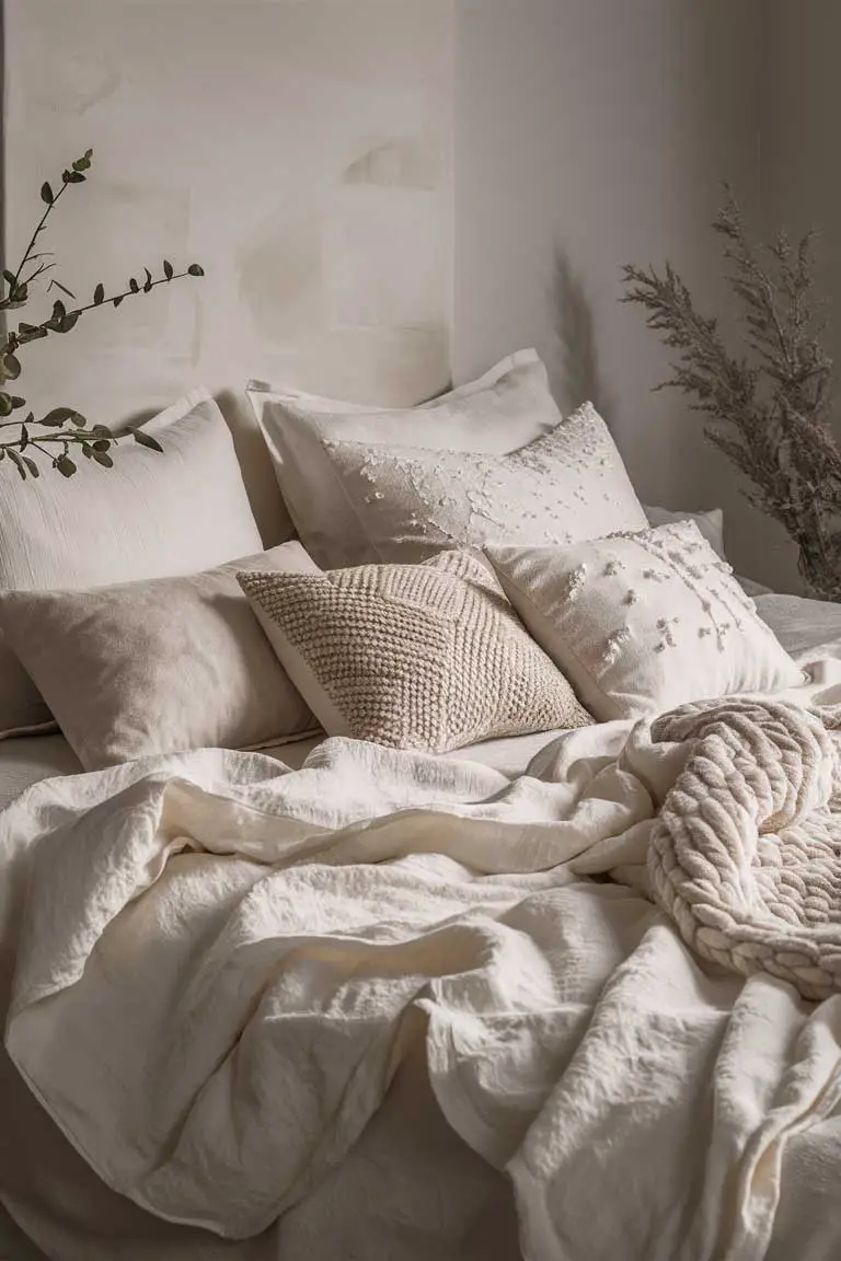 Monochrome white bedding with varied textures