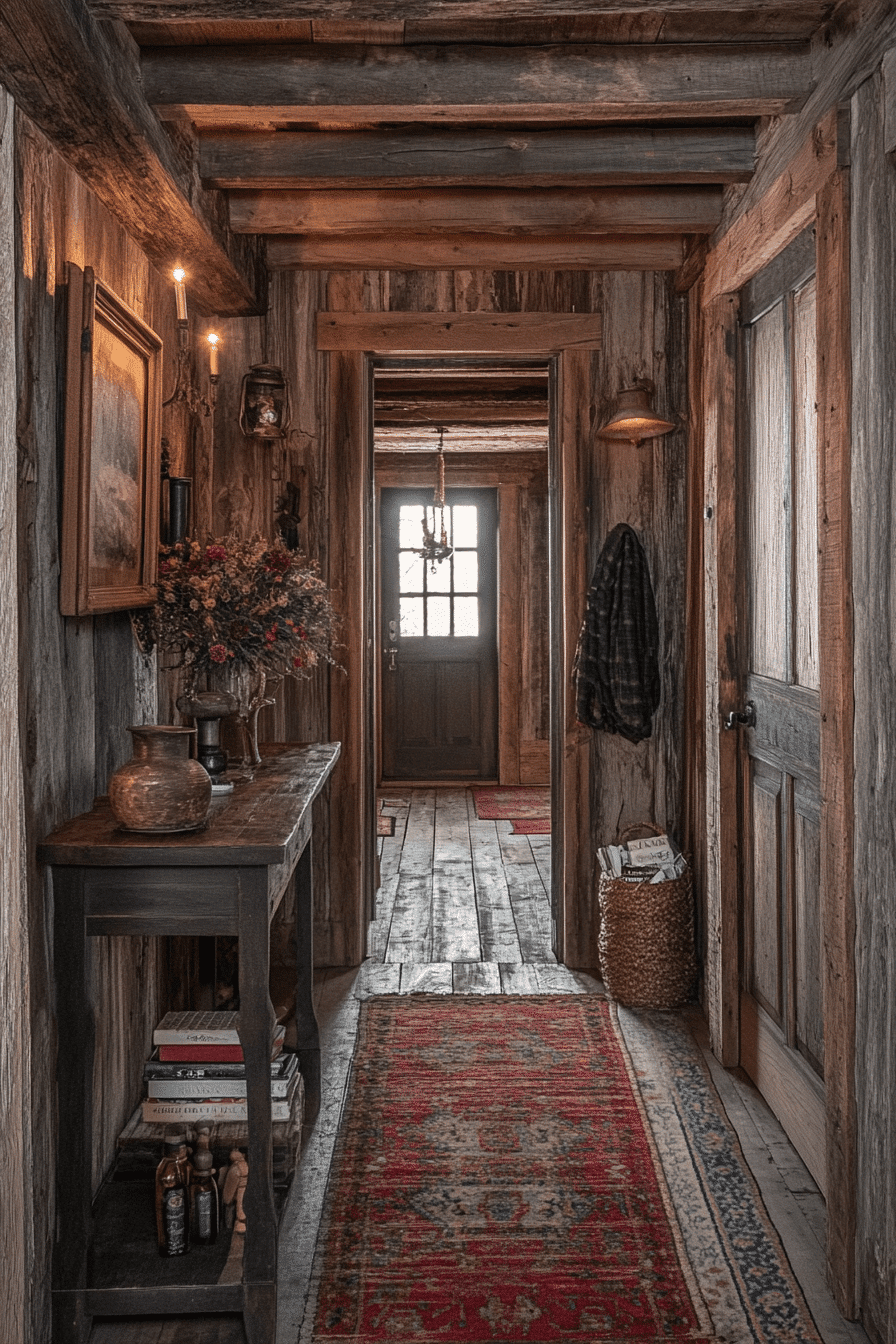 Hallway with warm wooden panels