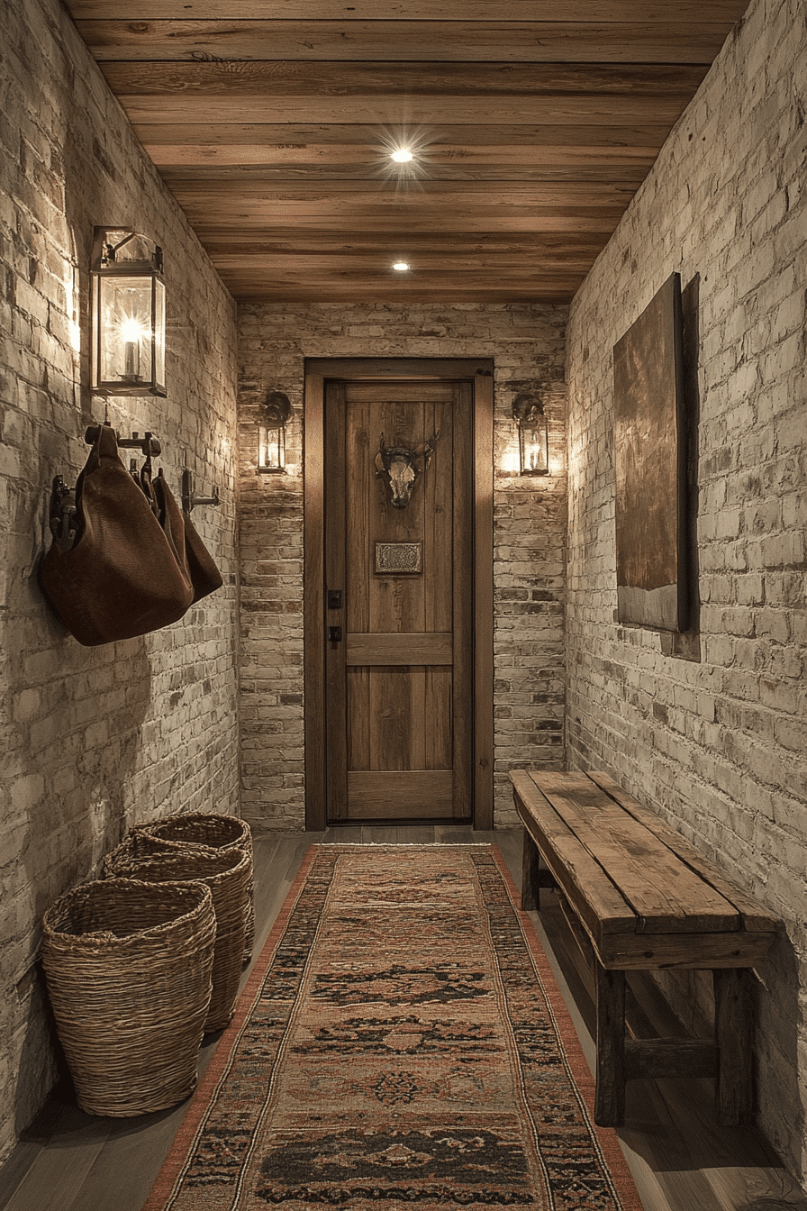 Rustic hallway with brick wall