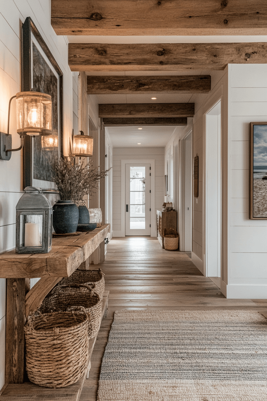 Hallway with exposed wooden beams