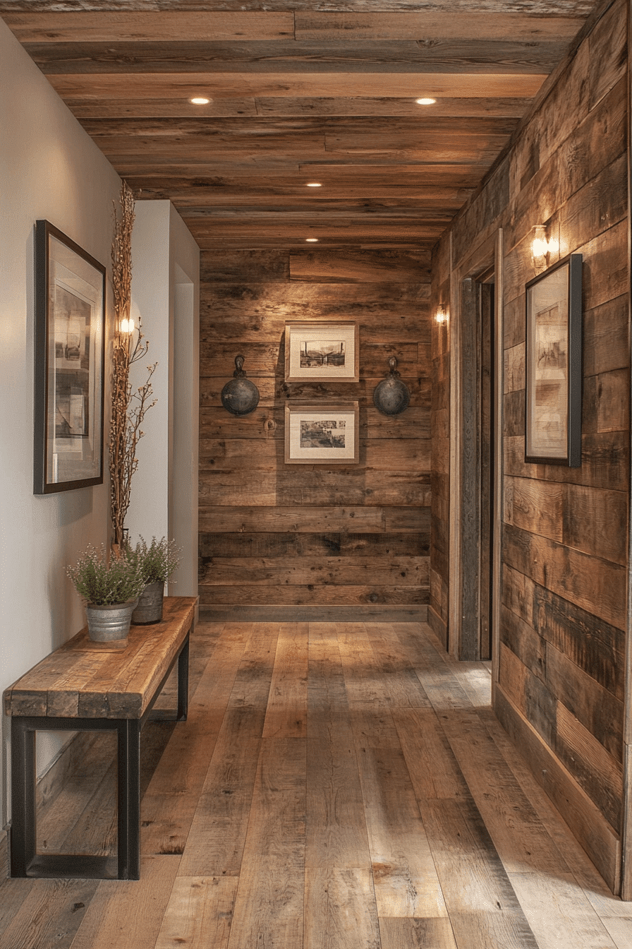Hallway featuring reclaimed wood accents