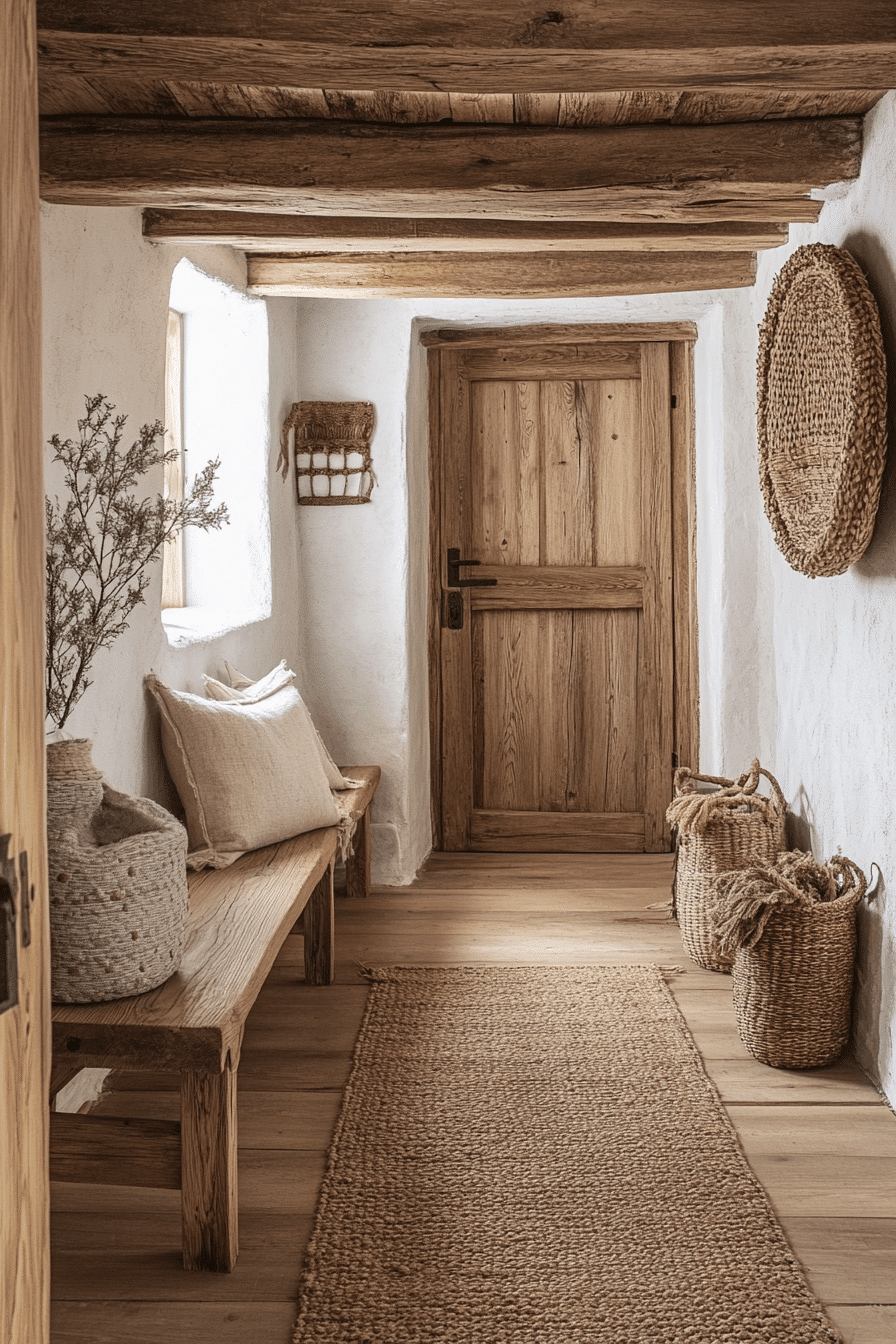 Hallway featuring sisal and cotton fiber accents