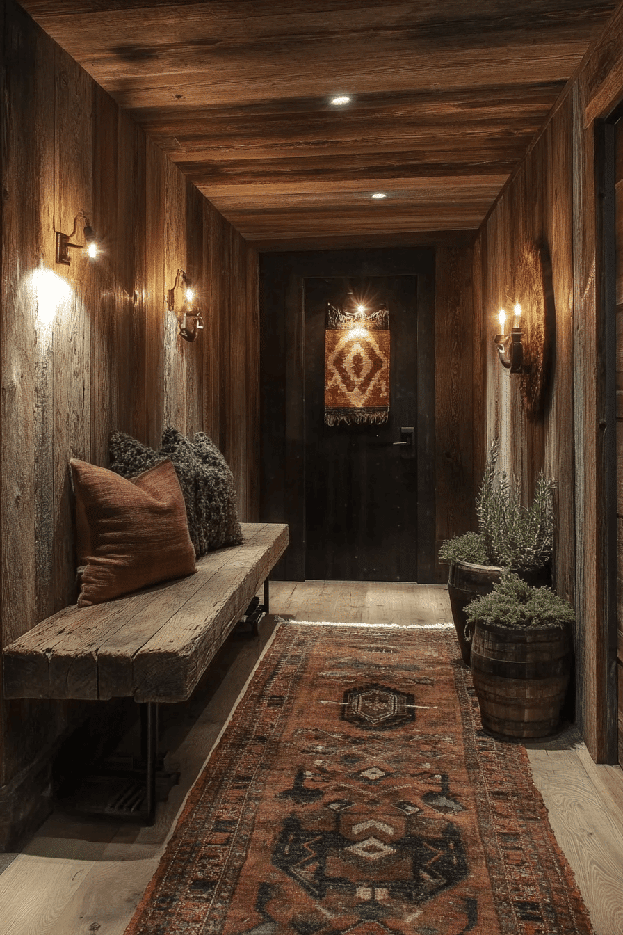 Rustic hallway with plants and natural elements