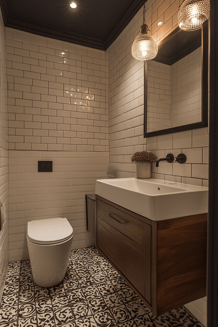 Bathroom with shiny tiles