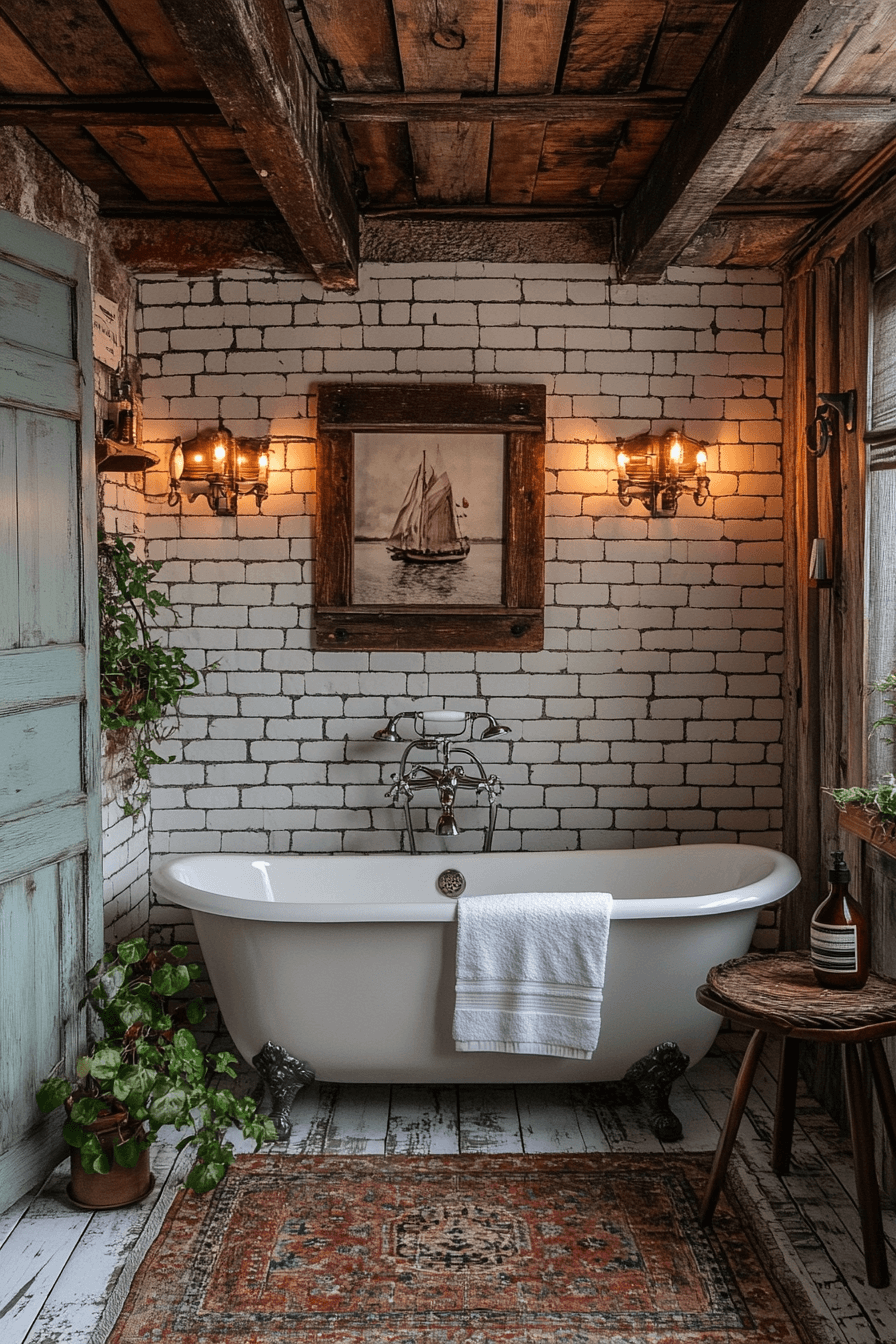 Bathroom with geometric vintage tiles