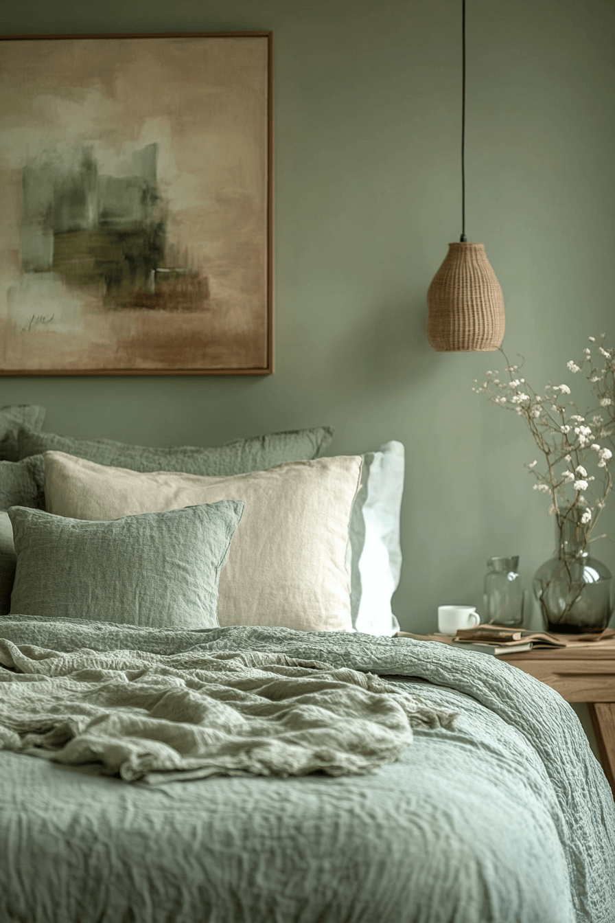 Minimalist Sage Green Farmhouse Bedroom