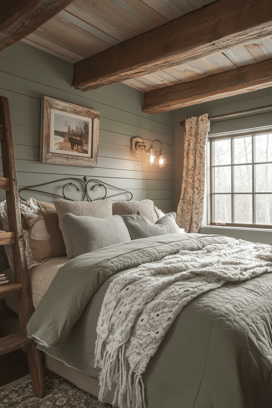 Rustic Sage Green Farmhouse Bedroom