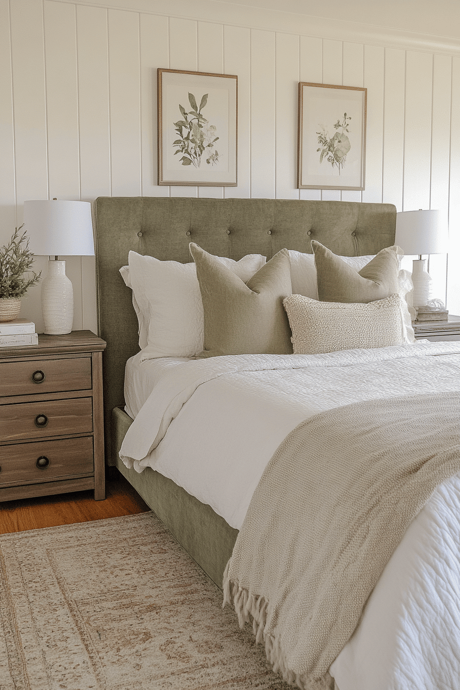 Contemporary Sage Green Farmhouse Bedroom
