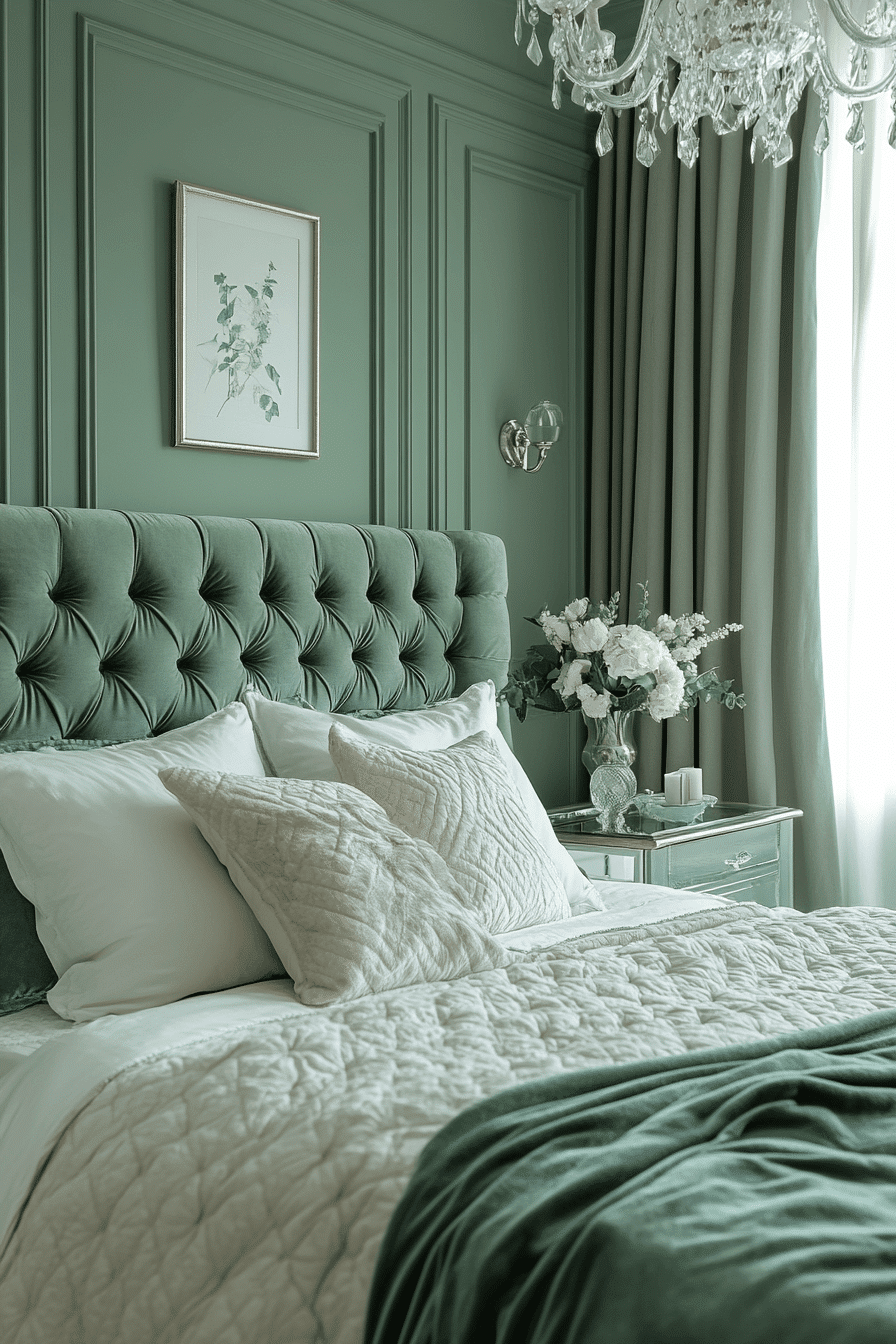 Elegant Sage Green Farmhouse Bedroom