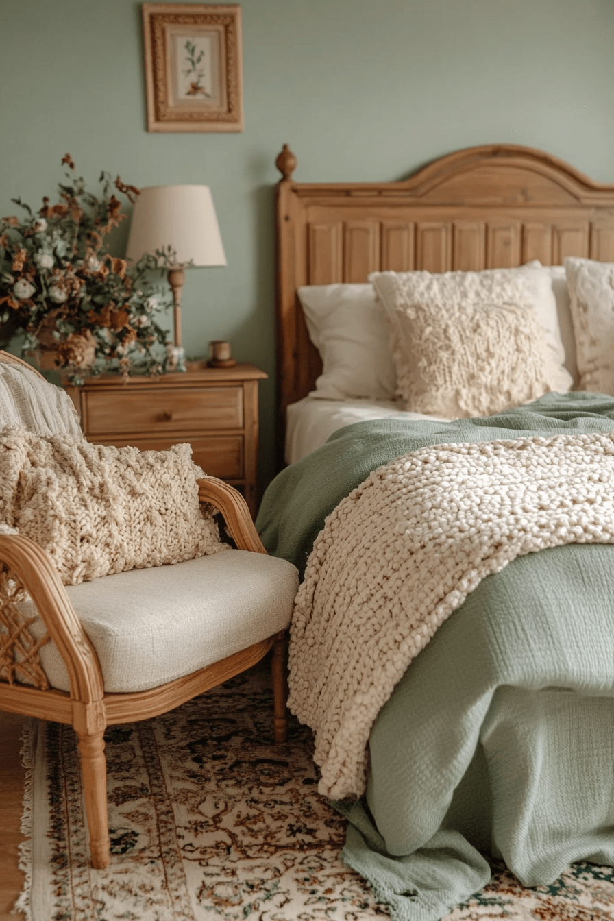 Cozy Sage Green Farmhouse Bedroom