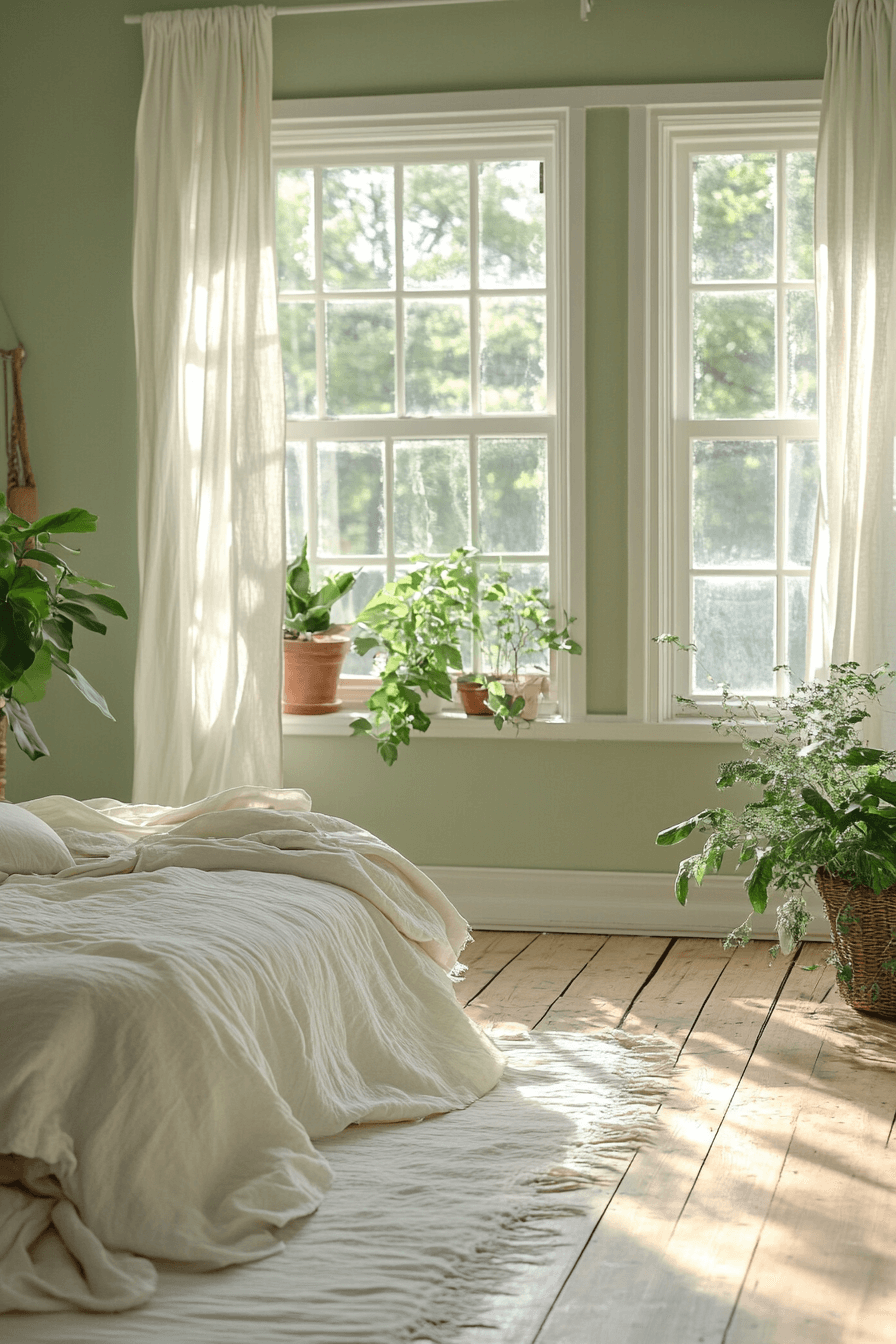 Bright Sage Green Farmhouse Bedroom