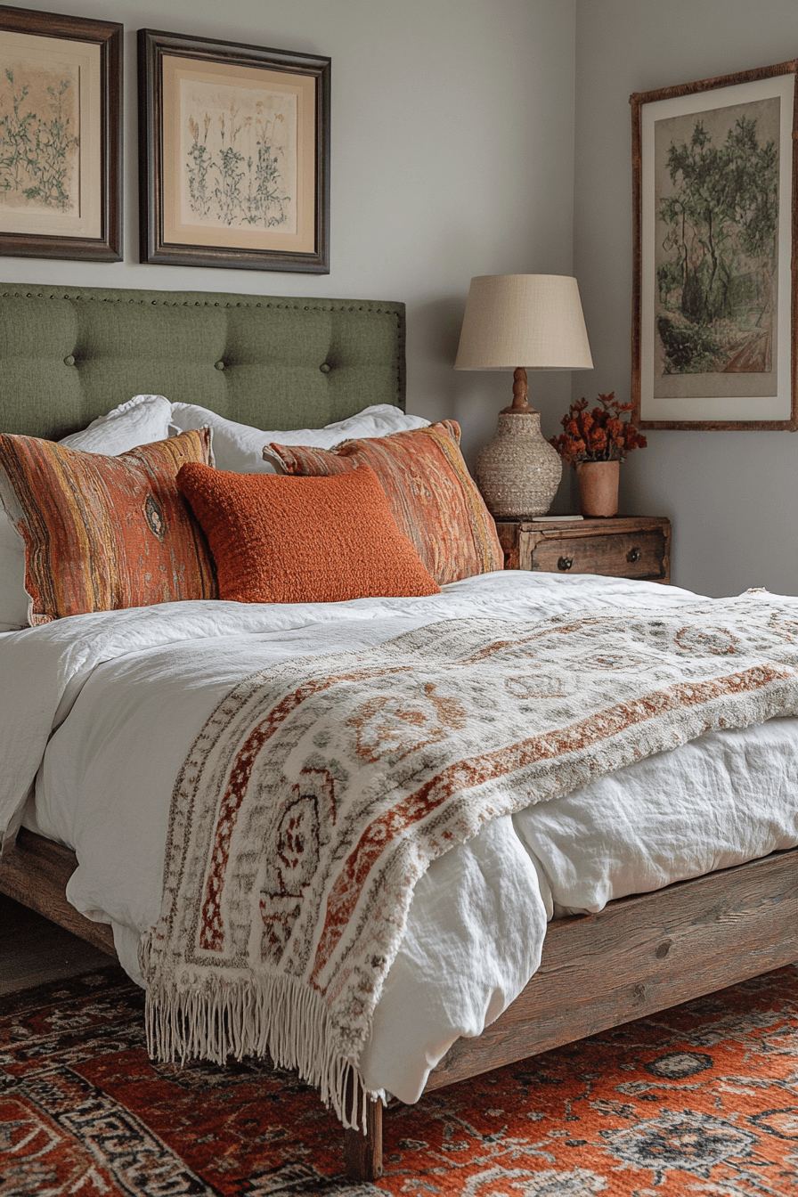 Eclectic Sage Green Farmhouse Bedroom