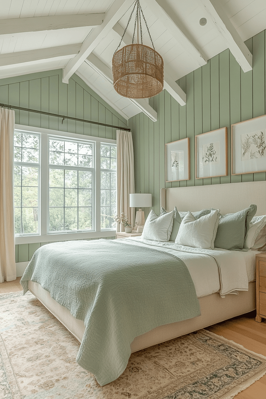 Airy Sage Green Farmhouse Bedroom