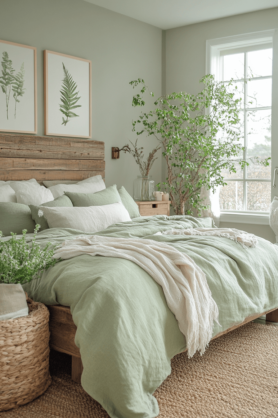 Nature-Inspired Sage Green Farmhouse Bedroom