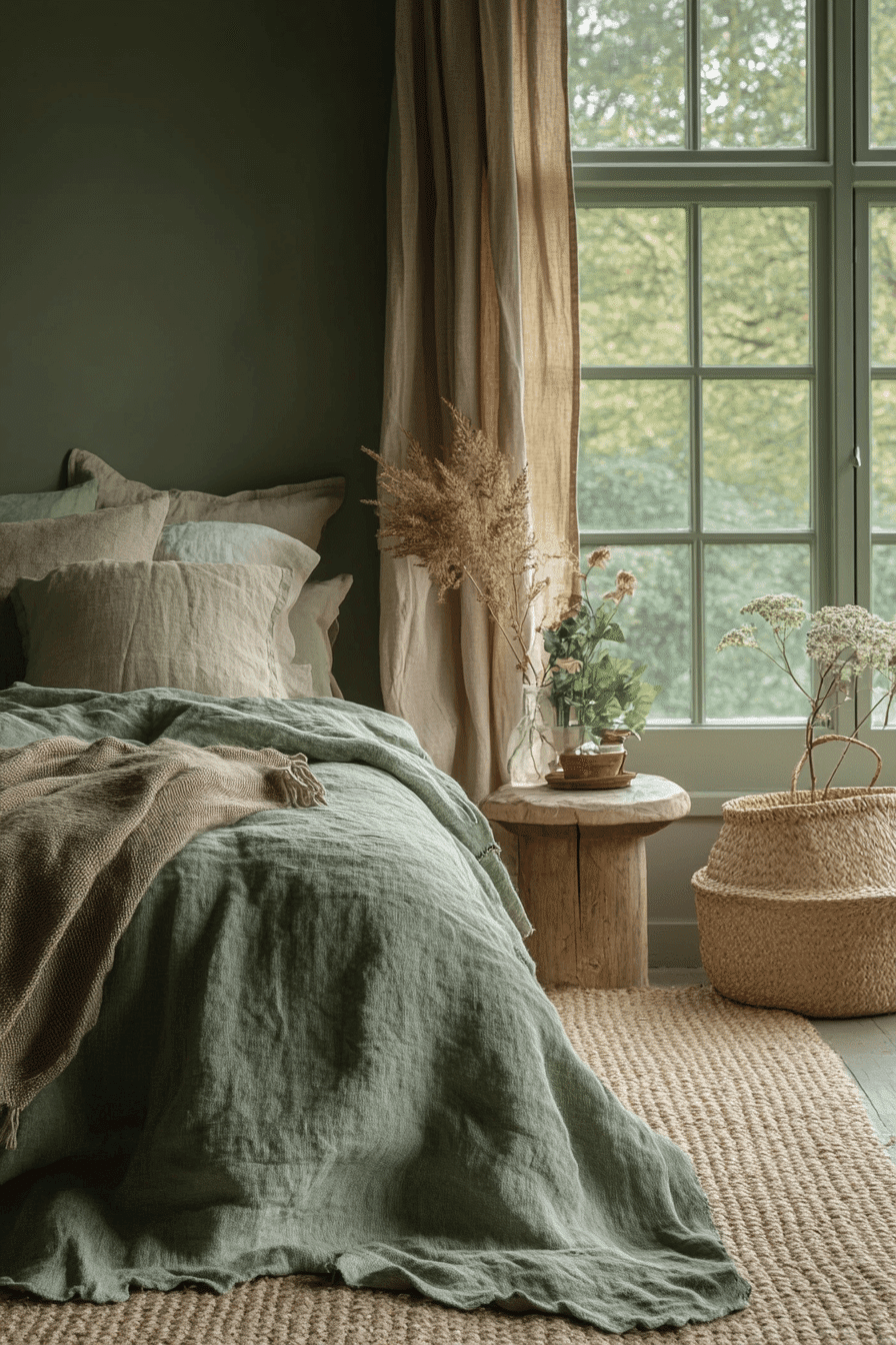 Tranquil Sage Green Farmhouse Bedroom
