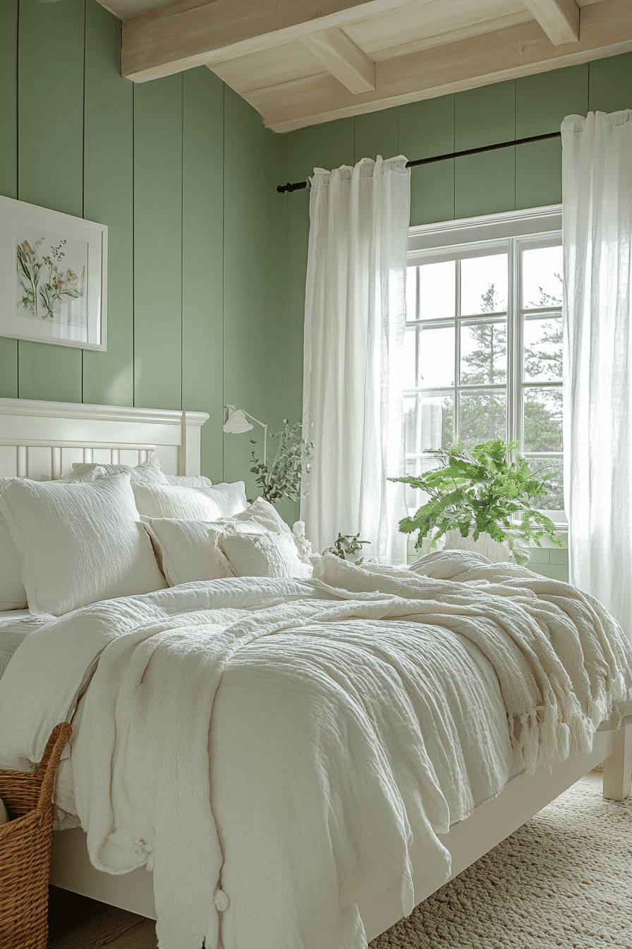 Refreshing Sage Green Farmhouse Bedroom