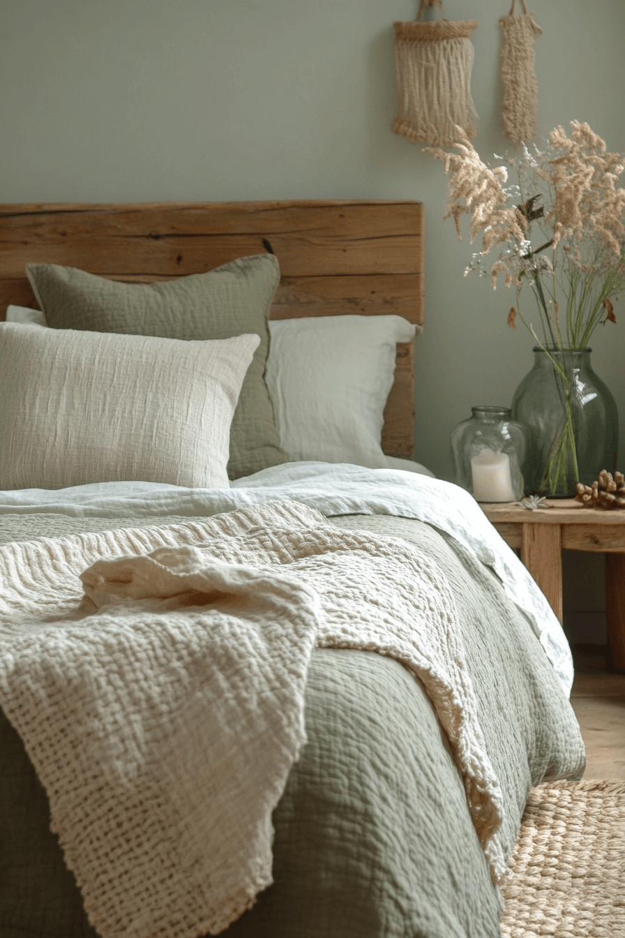 Eco-Friendly Sage Green Farmhouse Bedroom