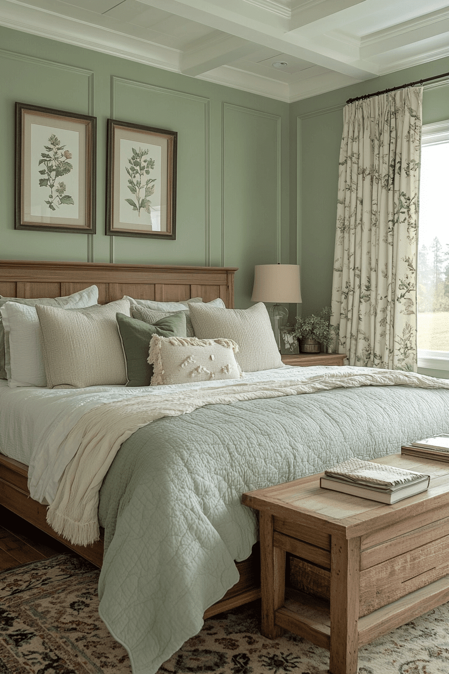 Gentle Sage Green Farmhouse Bedroom