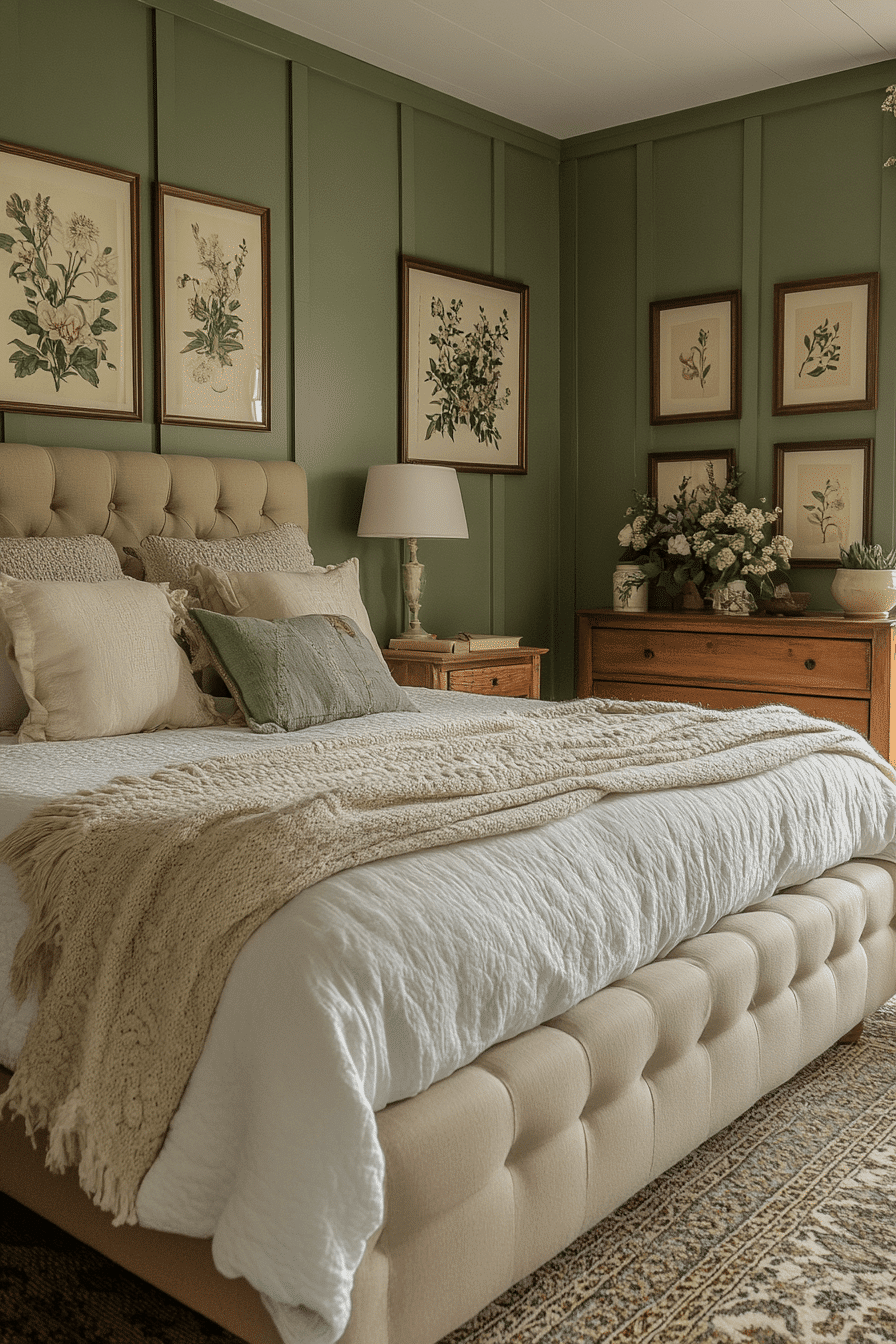 Welcoming Sage Green Farmhouse Bedroom