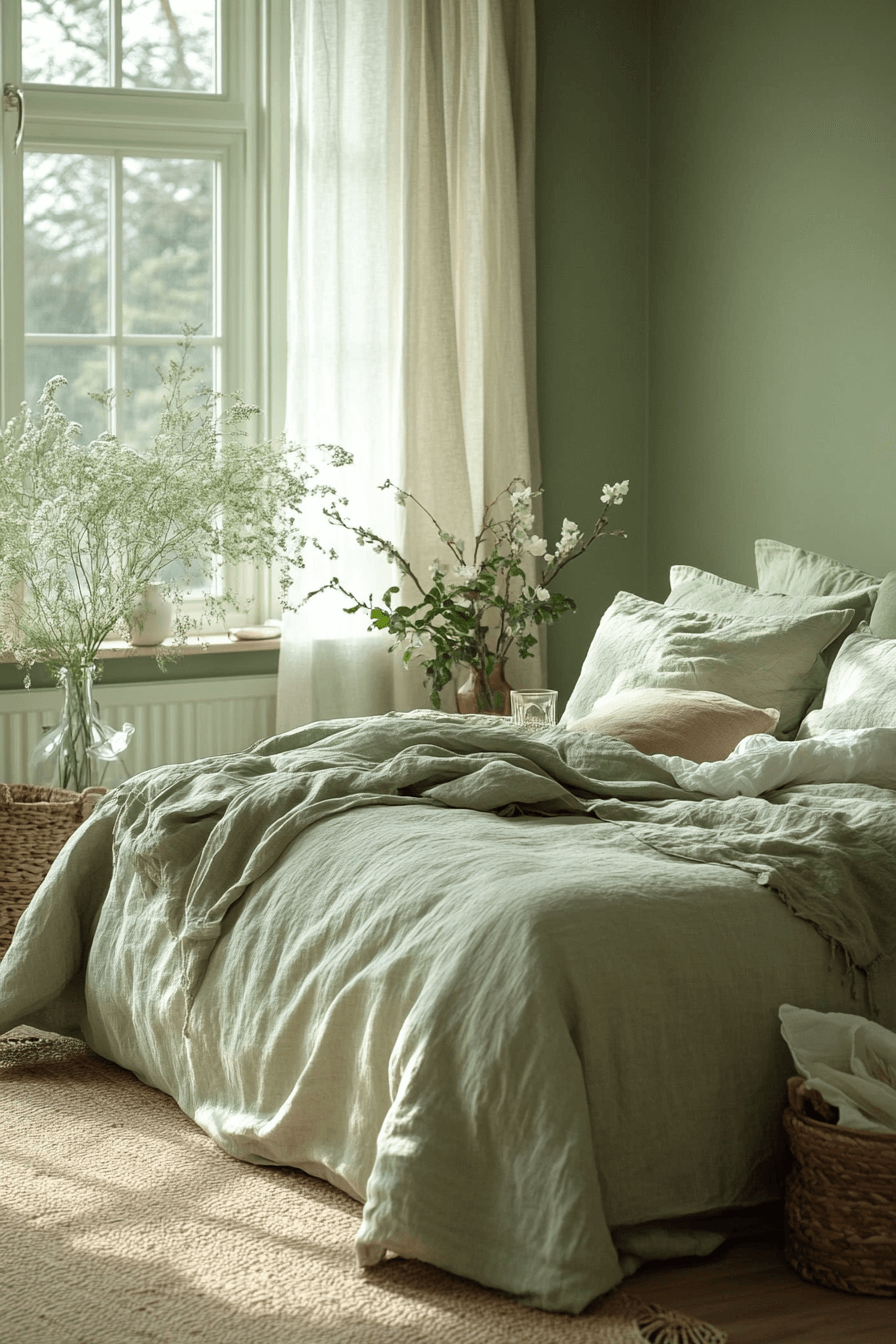 Subtle Sage Green Farmhouse Bedroom