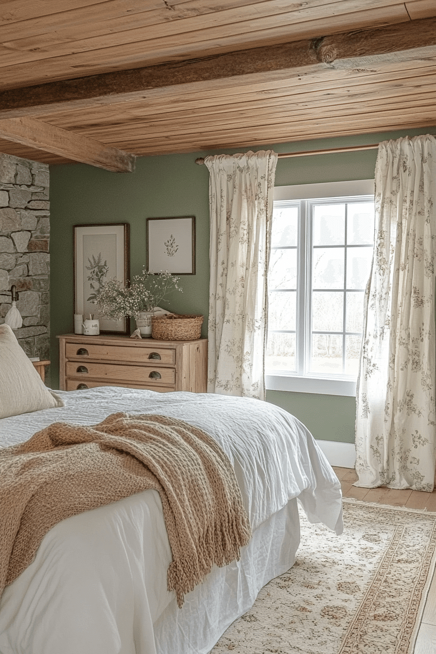 Earthy Sage Green Farmhouse Bedroom