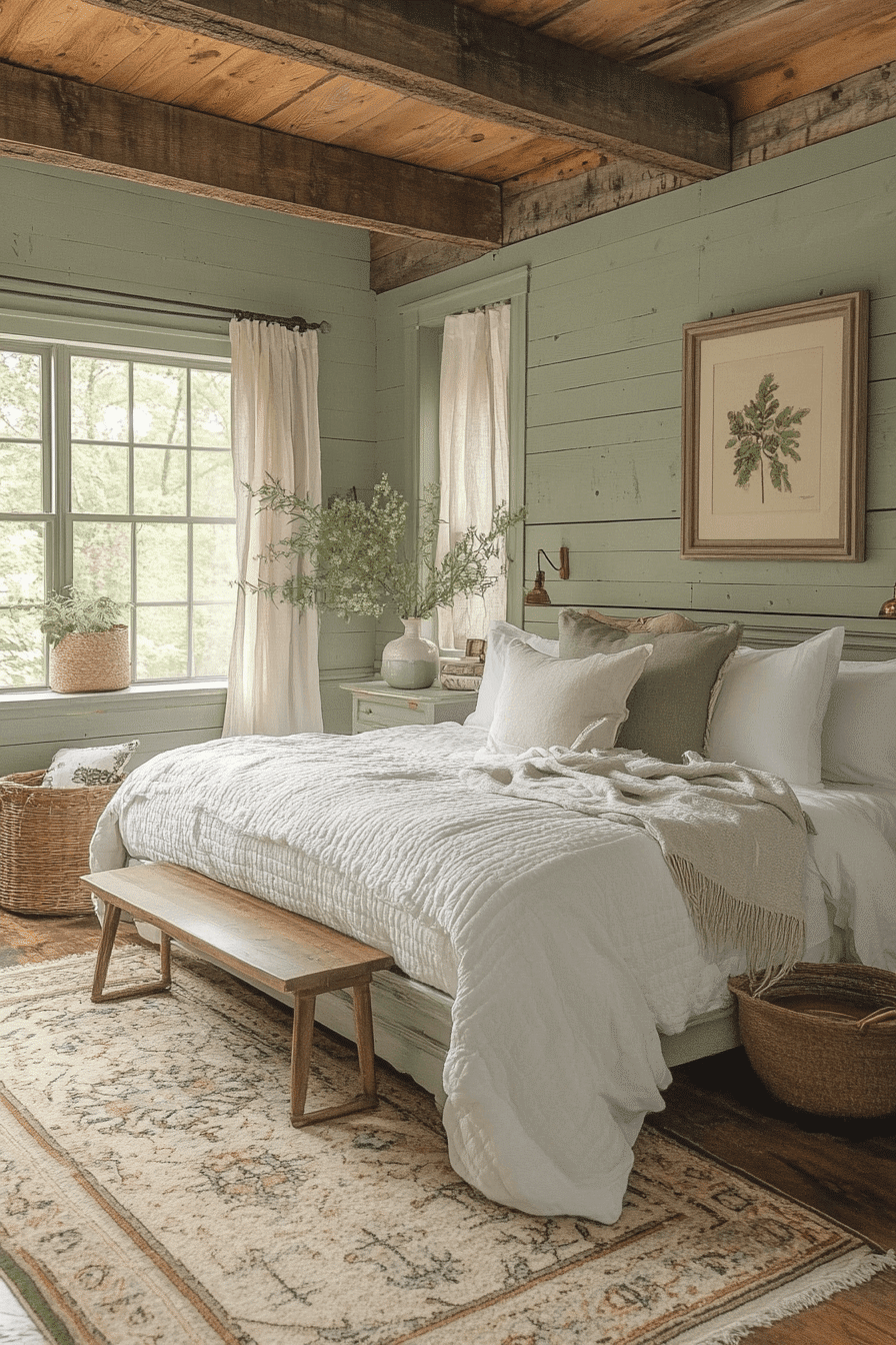 Functional Sage Green Farmhouse Bedroom