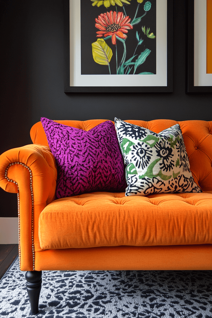 Living room with vibrant colored accents