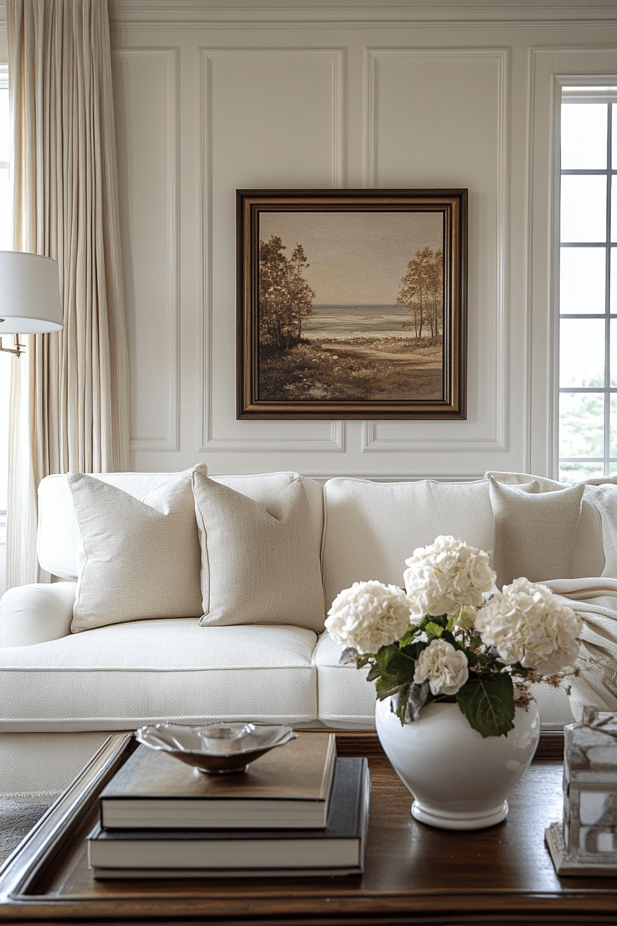 Living room blending modern and antique decor