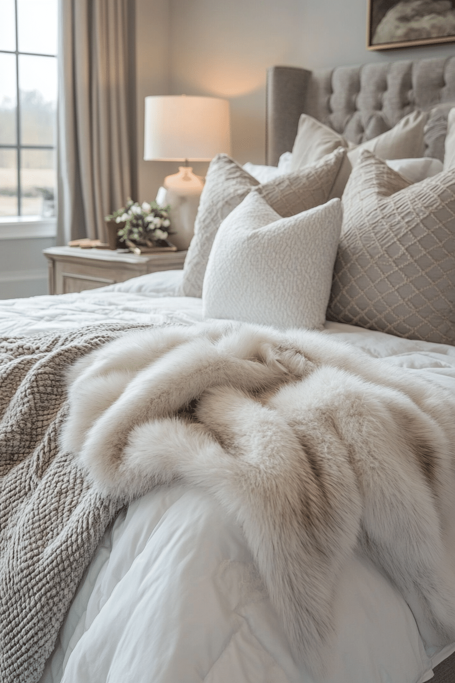Faux fur blanket on bed