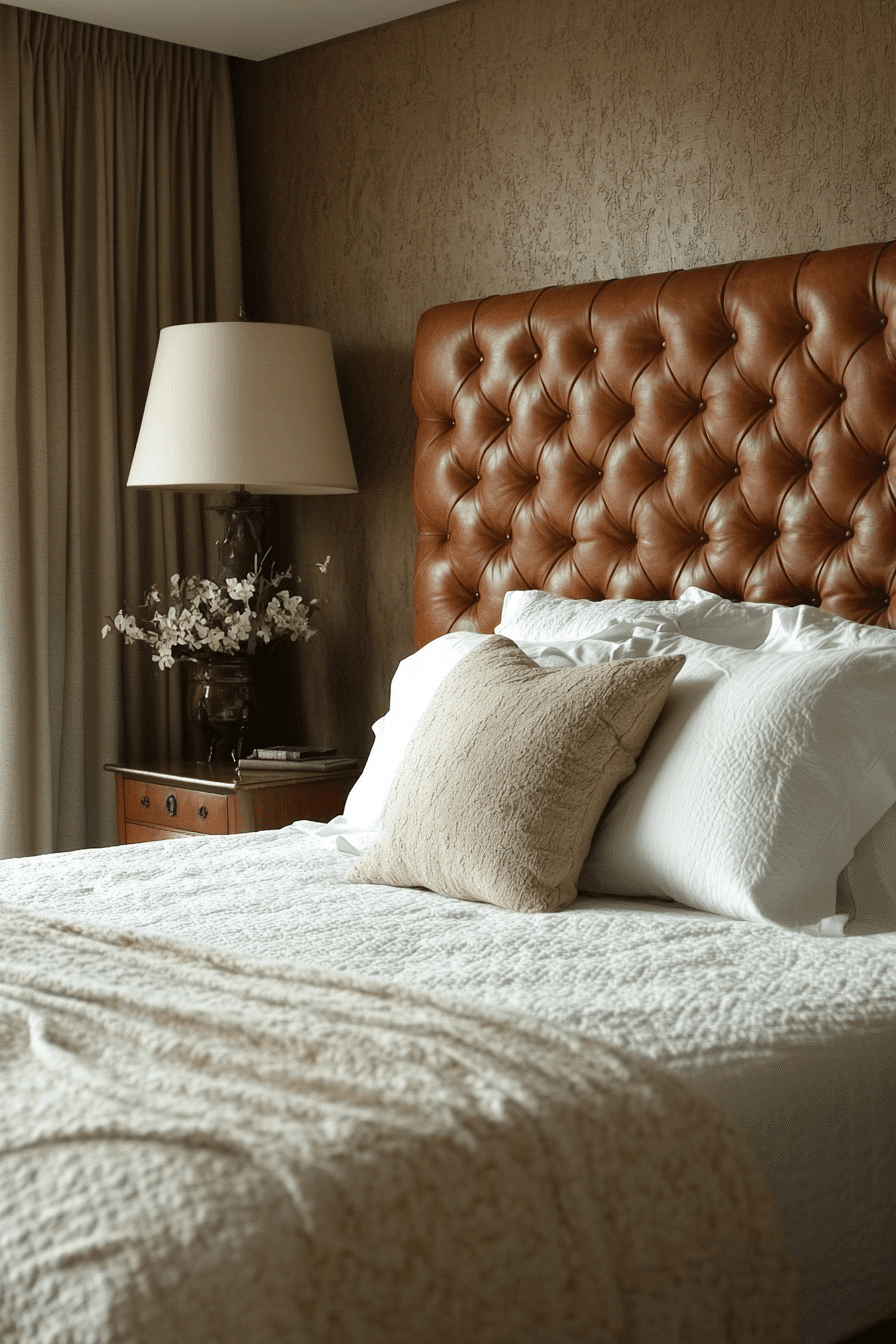 Leather bench in bedroom