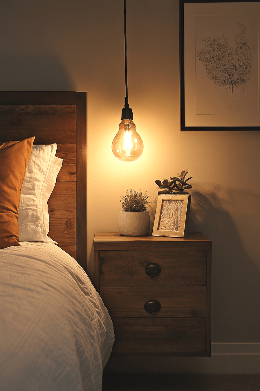 Floating nightstands in bedroom