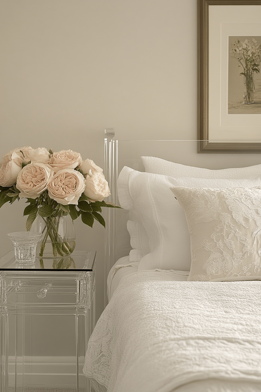 Lucite chair in bedroom