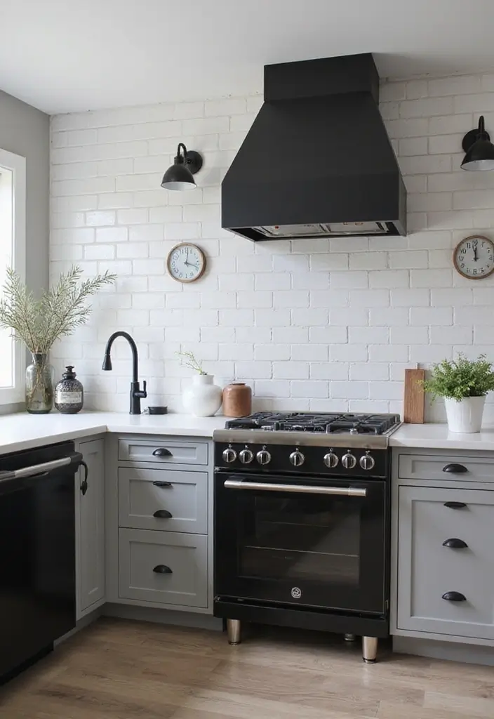 Black Accents in Grey and White Kitchen