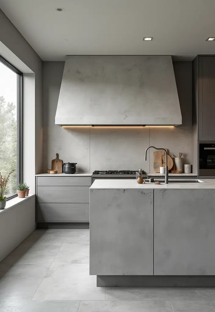 Concrete Finishes in Grey and White Kitchen