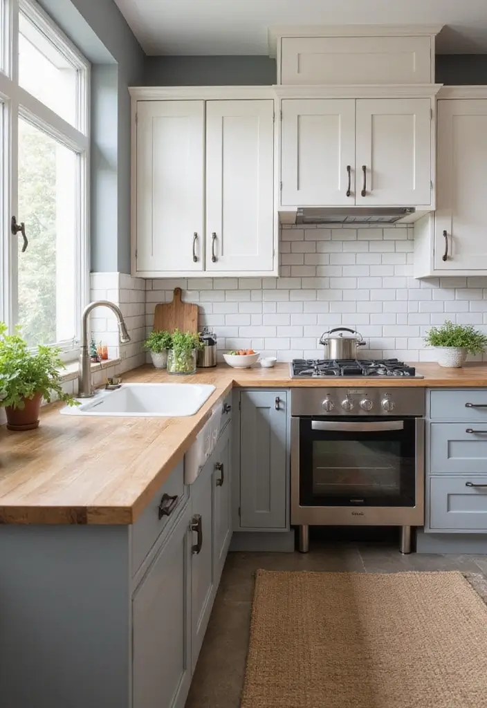 Butcher Block Countertops in Grey and White Kitchen