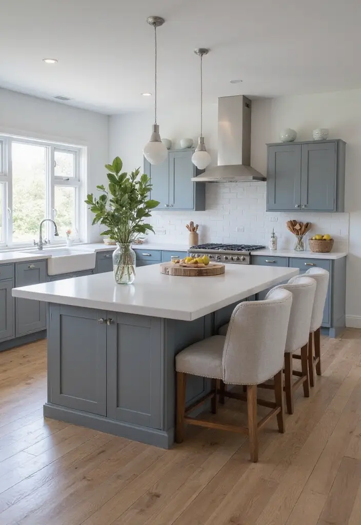 Grey and White Kitchen Island with Seating