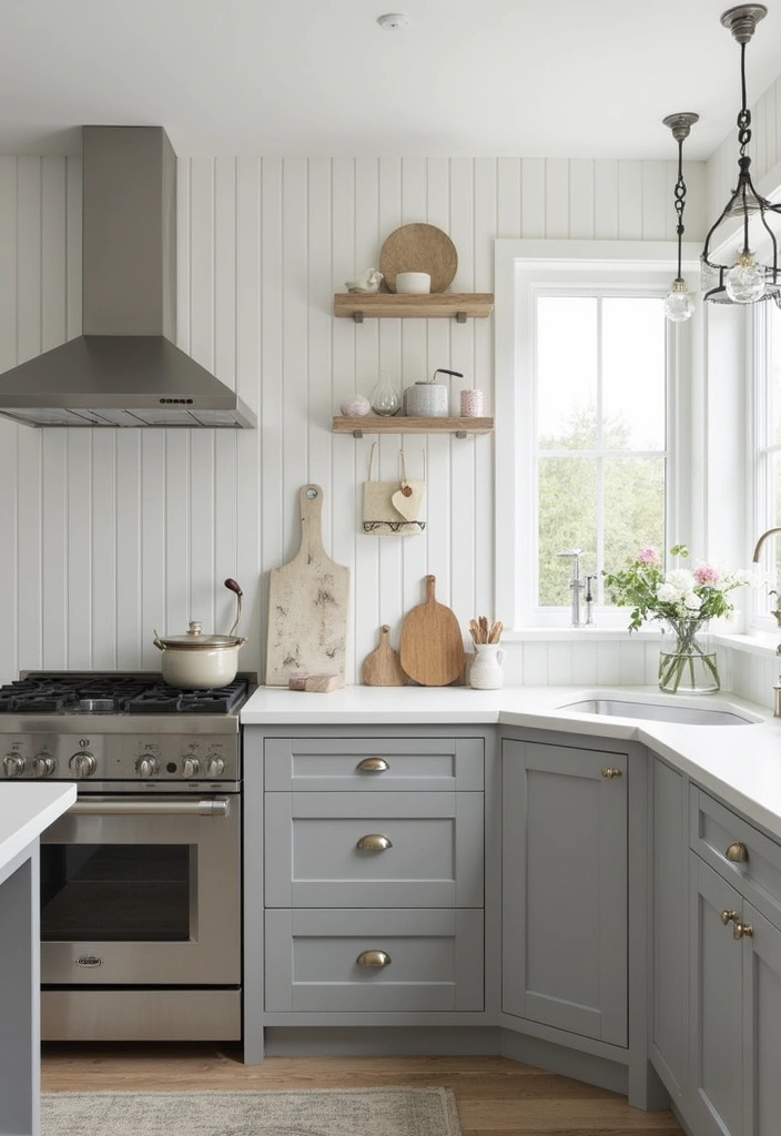 Vertical Shiplap Paneling in Grey and White Kitchen