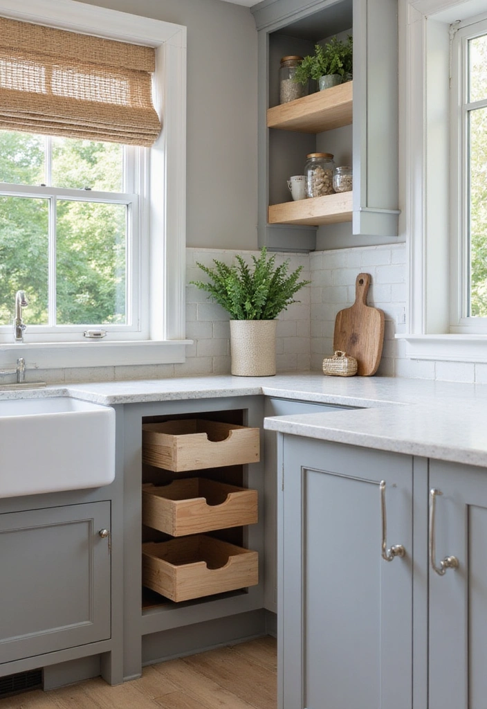 Hidden Storage Solutions in Grey and White Kitchen