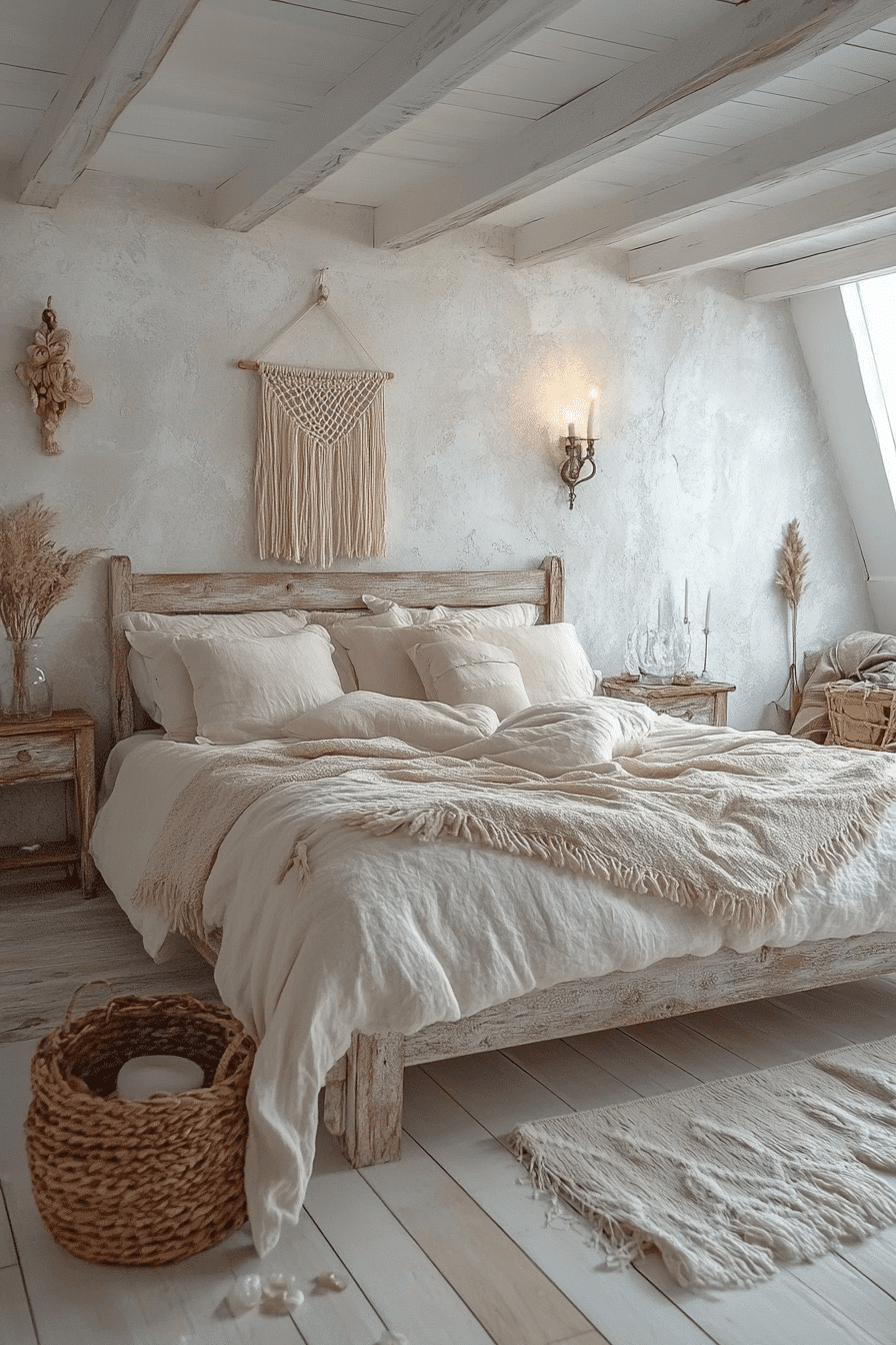 Boho coastal bedroom with dream catchers and nautical decor