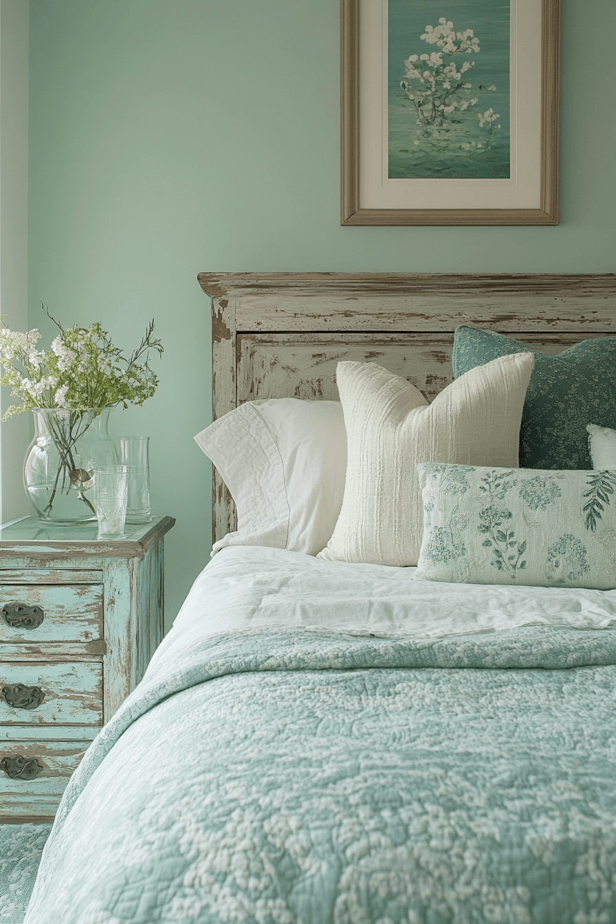 Boho coastal bedroom with bamboo elements and layered textiles