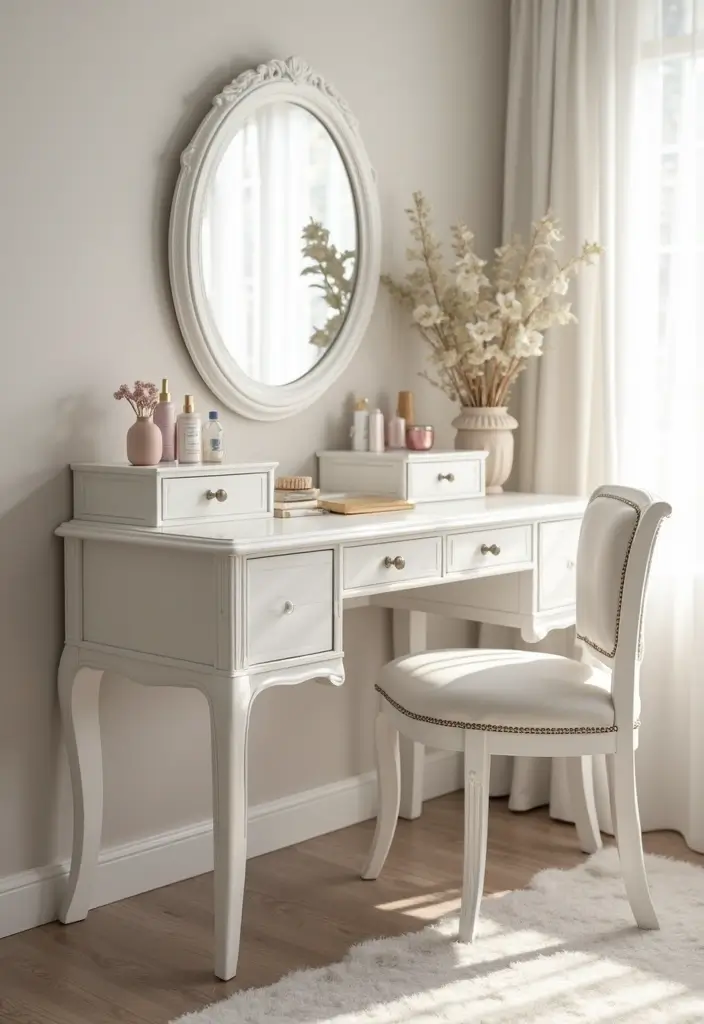 White Vanity Table with Mirror
