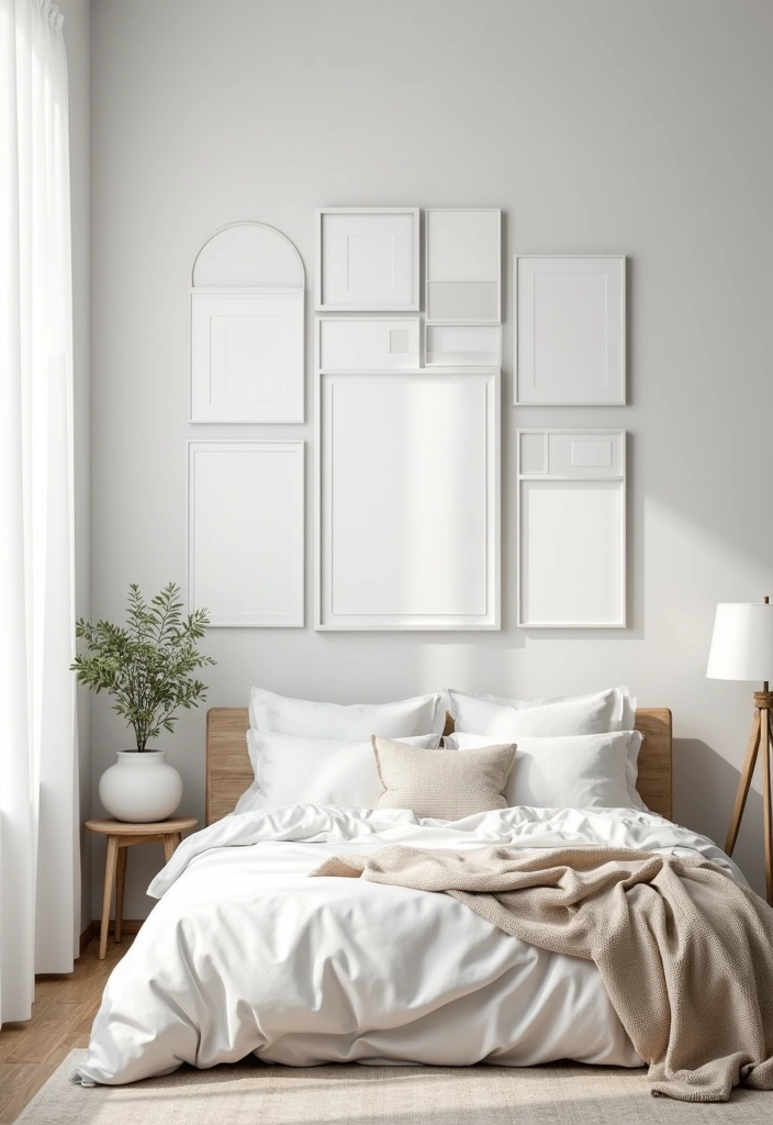 White Wall Art and Canvas Panels in a Bedroom