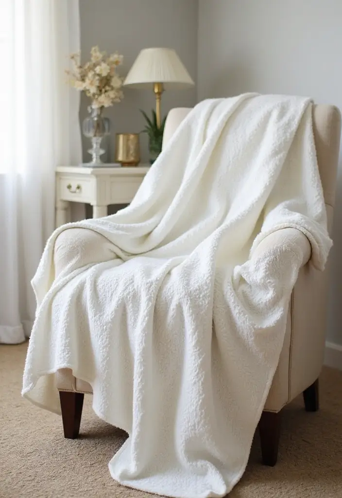 White Chunky Knit and Faux Fur Throw Blankets